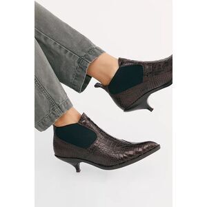 Jeffrey Campbell Brown Croc-Embossed Ankle Boots